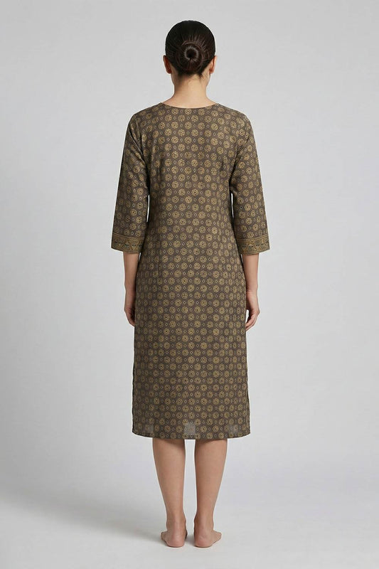 Olive Green Chanderi Silk Silited Kurti