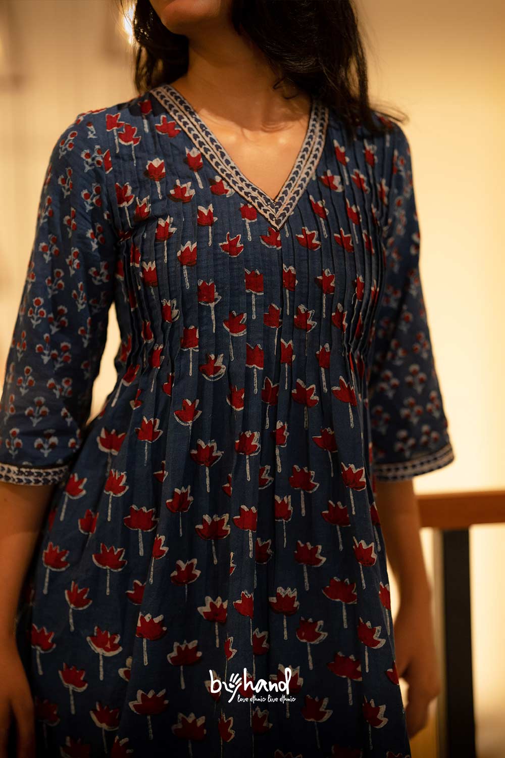 Blue Aline Pintuck Yoke Dress