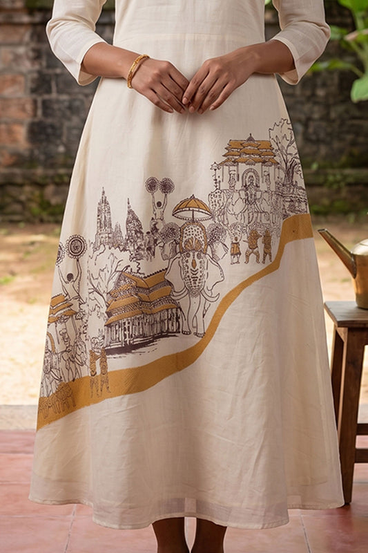 Offwhite Aline Kurti with Thrissur Pooram Print