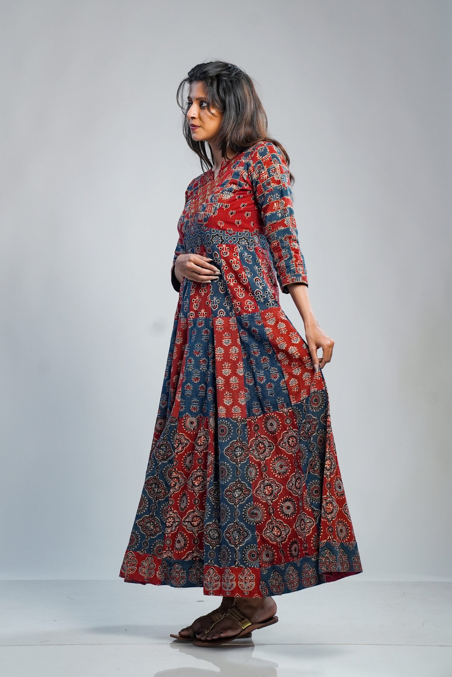 Red & Blue Patched Anarkali