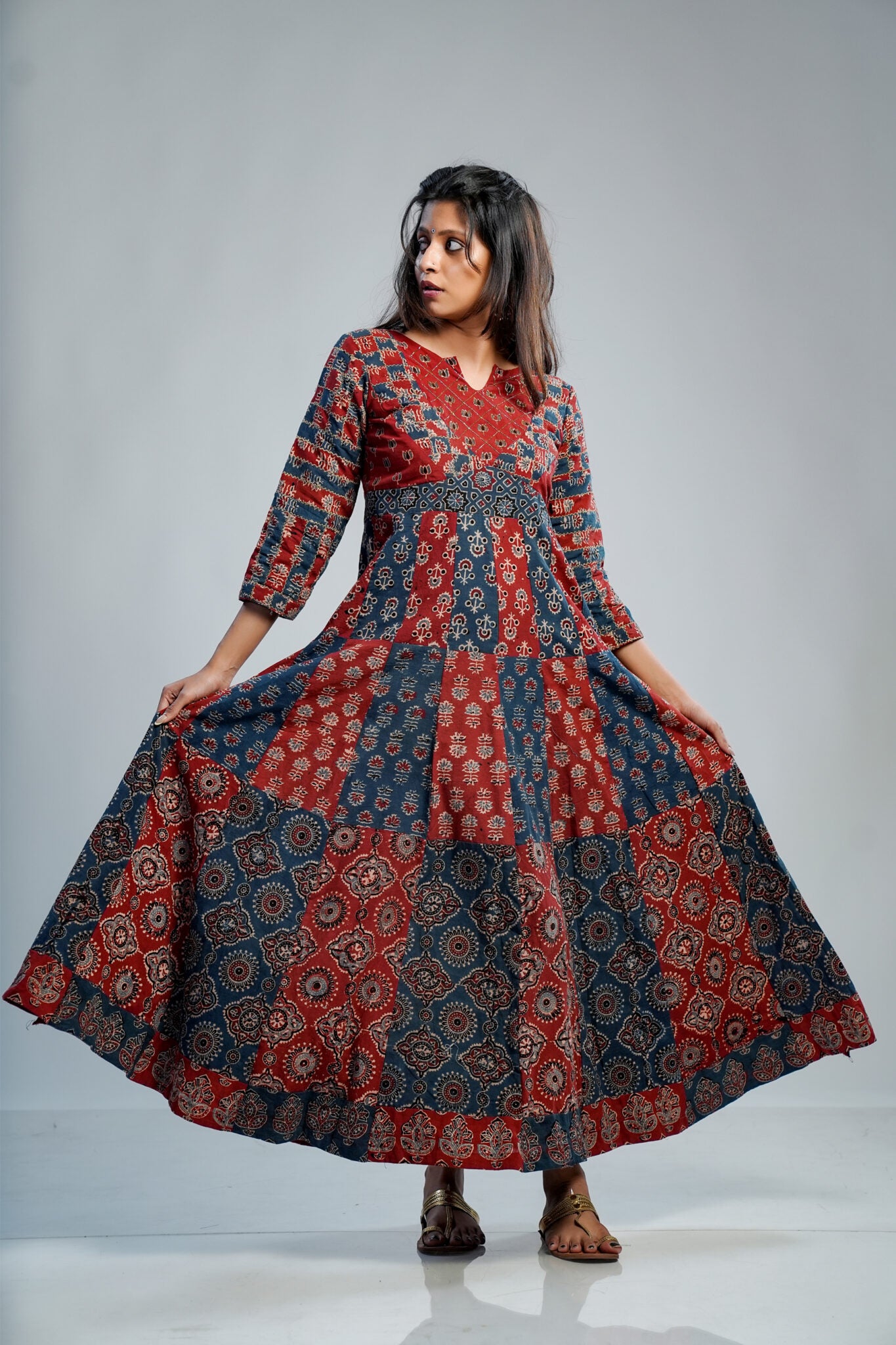 Red & Blue Patched Anarkali