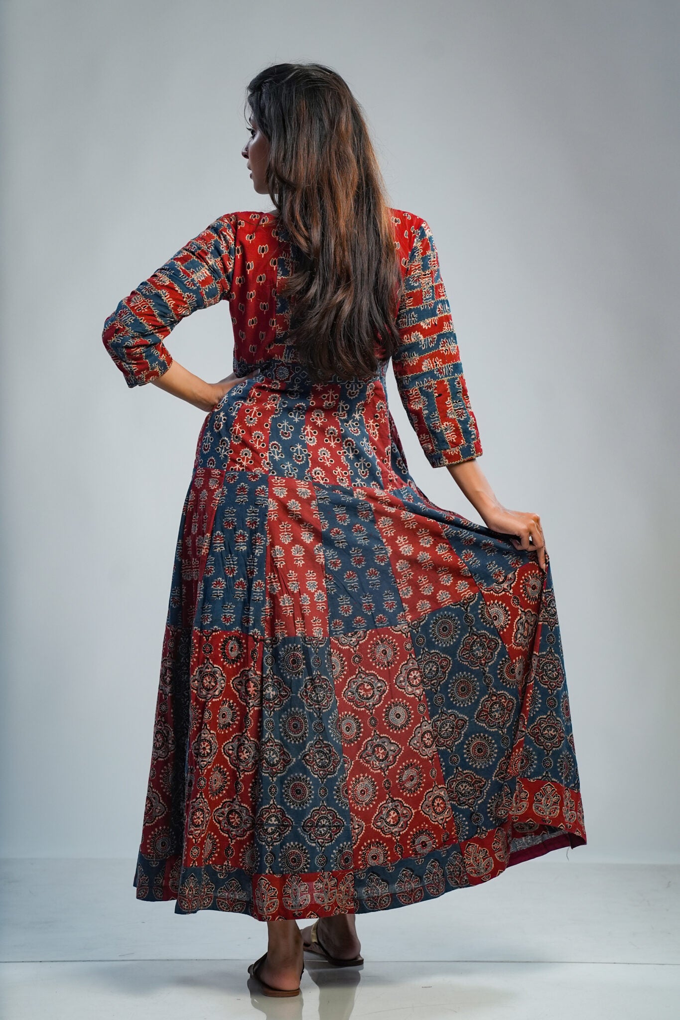 Red & Blue Patched Anarkali