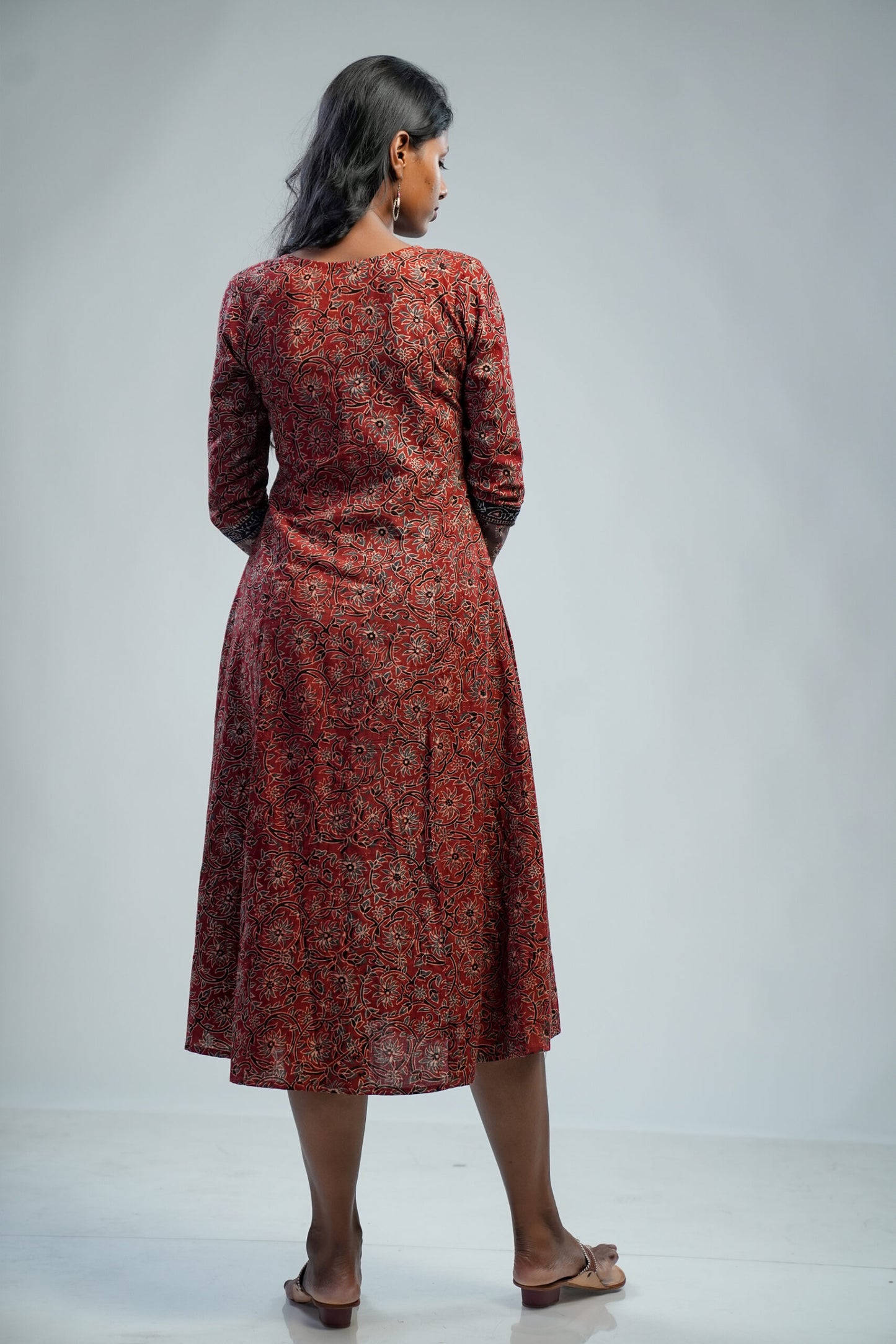 Red Ajrakh Print 3 Panel Gathered Kurti