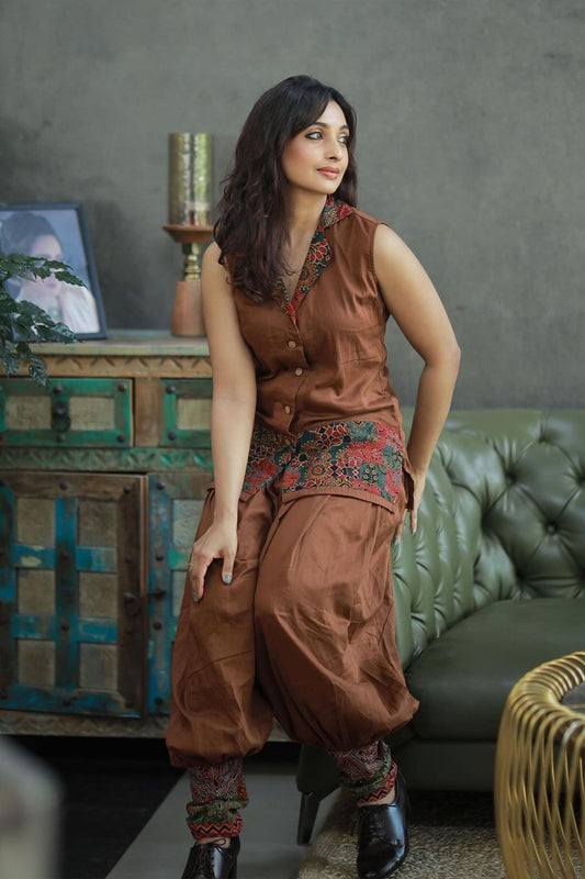 Brown Patch Co-ord set lapel collar