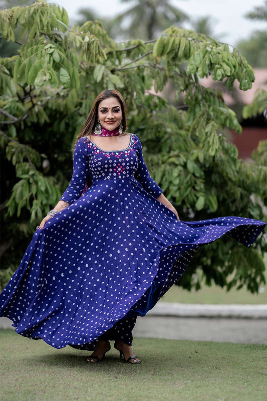 Purple Bhandhani Flared Dress with Mirror Work