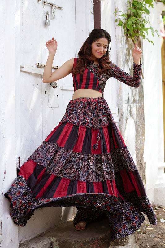 Tiered Ajrakh Skirt