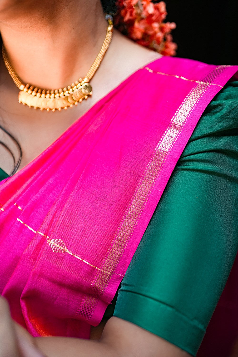 Maheswari Silk Saree Dual Shade with Zari Stripes & Diamond Buta