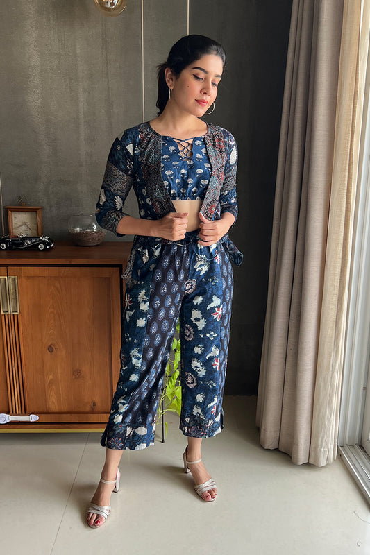 Marine Blue Kalamkari Co-ord Set