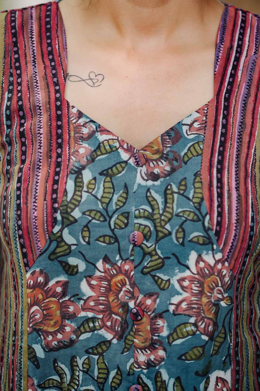 Teal Base Floral 3 Panel Long Dress
