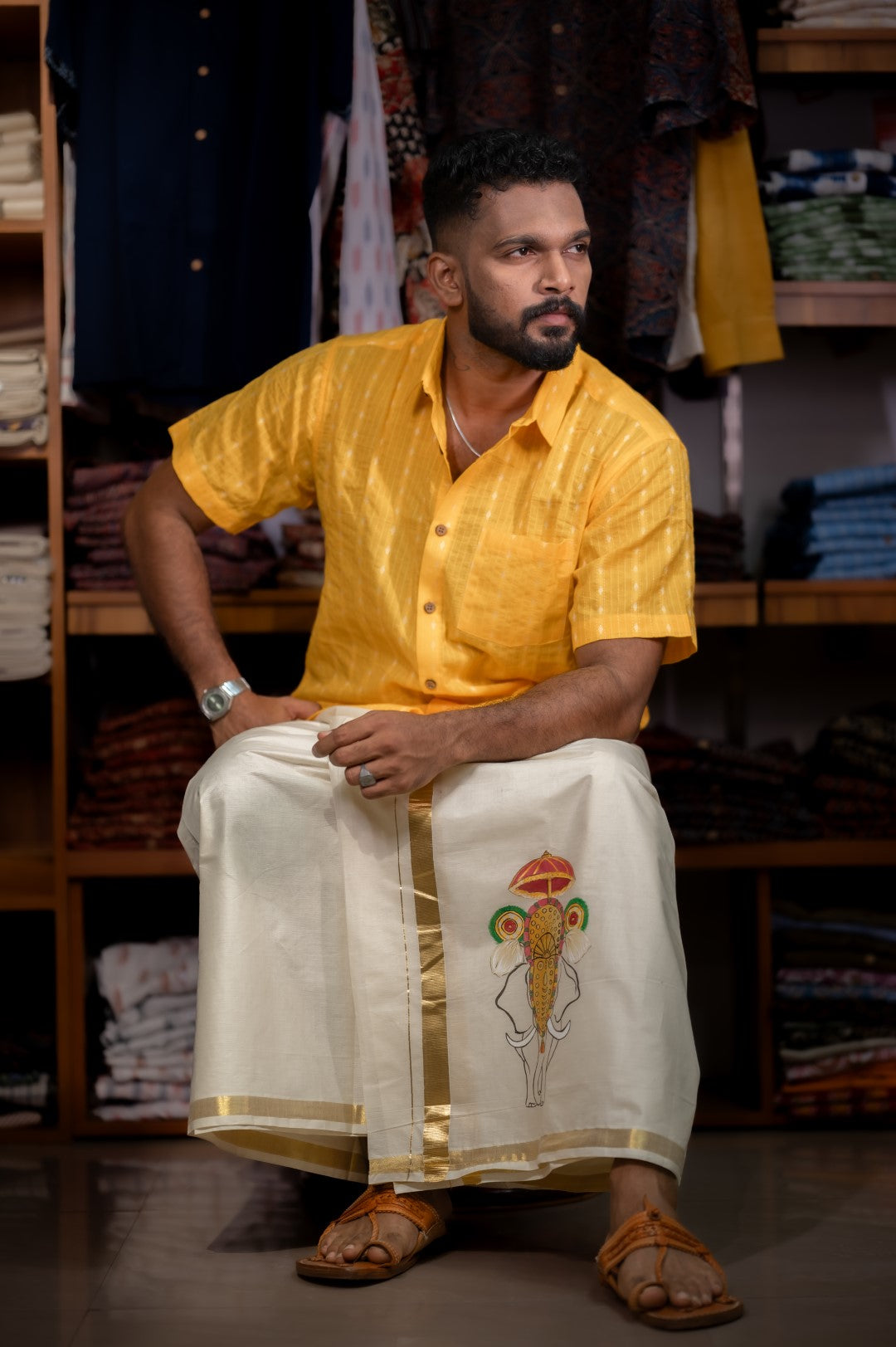 Off white Handpainted Nettipattam Dothi