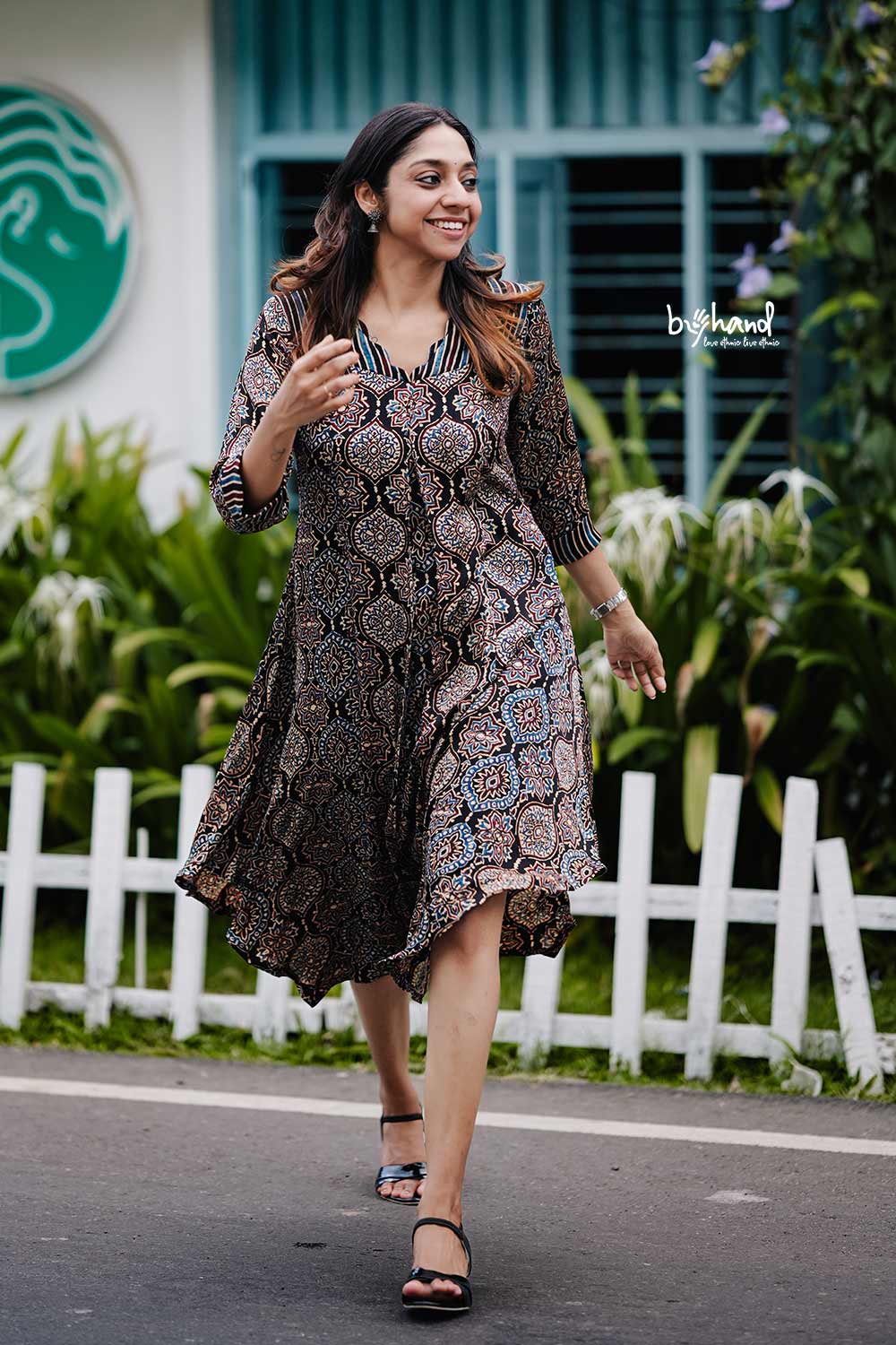 Ajrakh Printed Modal Silk Black Base Kurthi