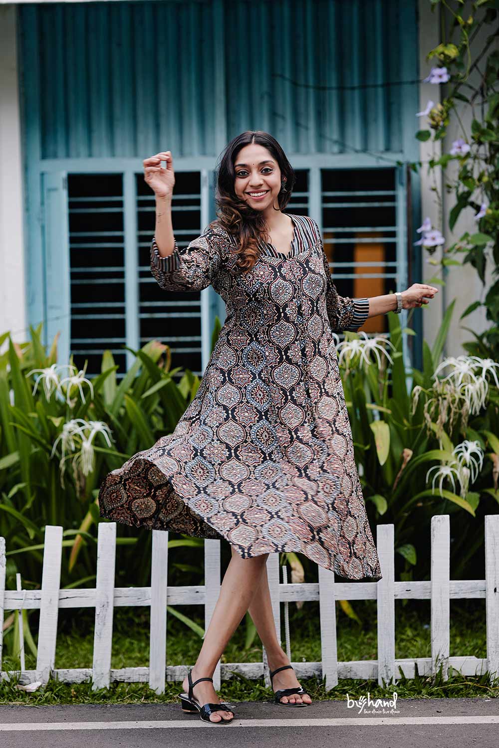 Ajrakh Printed Modal Silk Black Base Kurthi