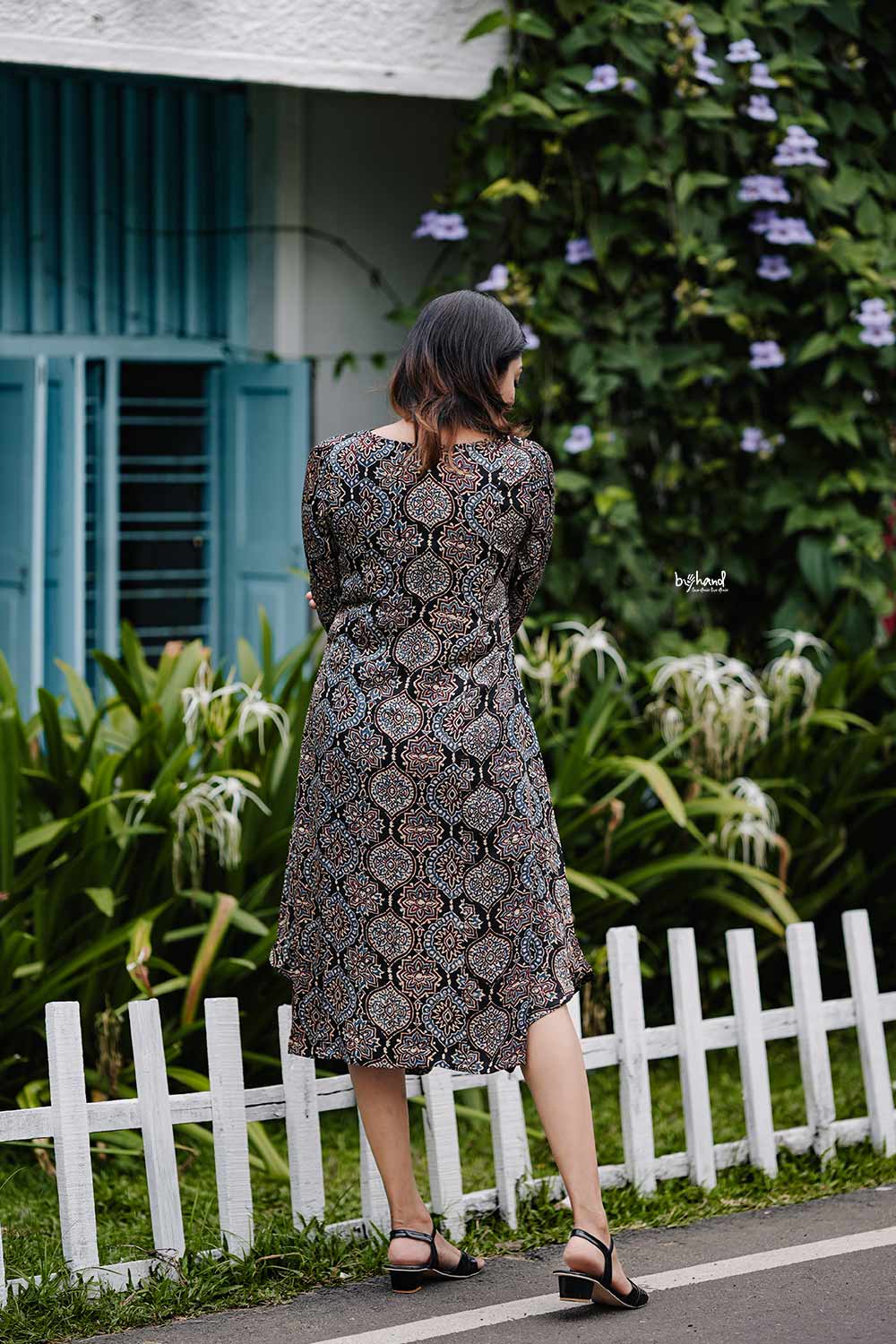 Ajrakh Printed Modal Silk Black Base Kurthi