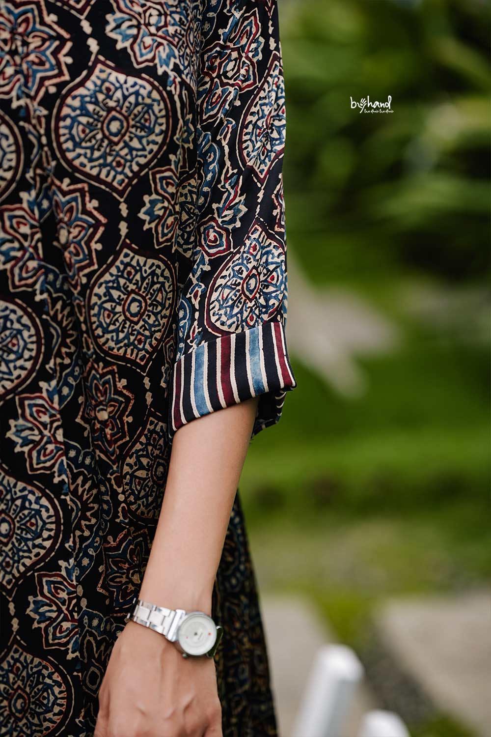 Ajrakh Printed Modal Silk Black Base Kurthi