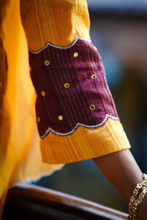 Yellow Ombre Kurthi set with Maroon Border