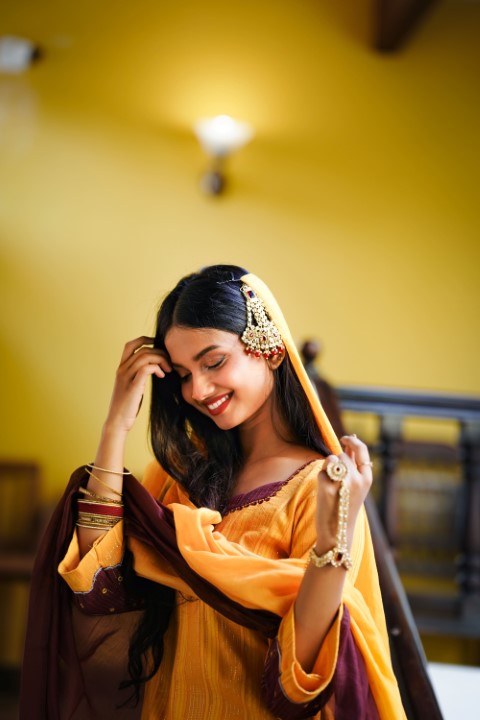 Yellow Ombre Kurthi set with Maroon Border