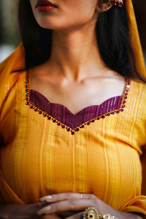 Yellow Ombre Kurthi set with Maroon Border