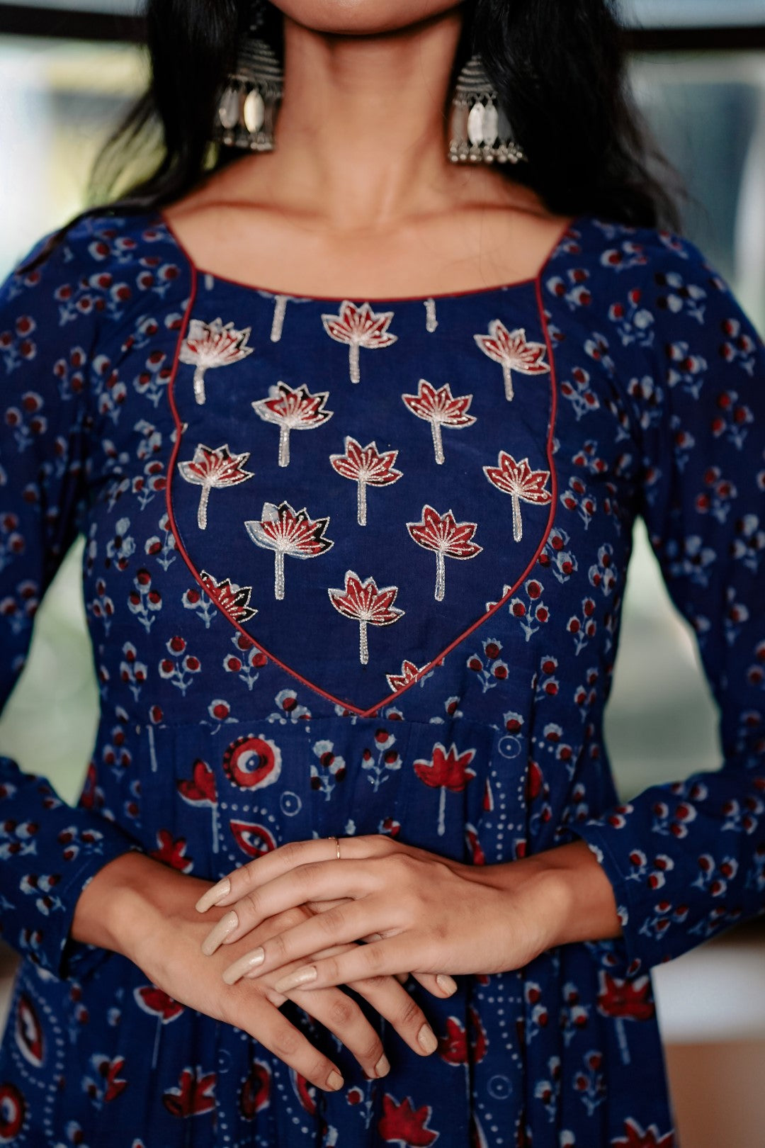 Indigo Base Red Printed Anarkali