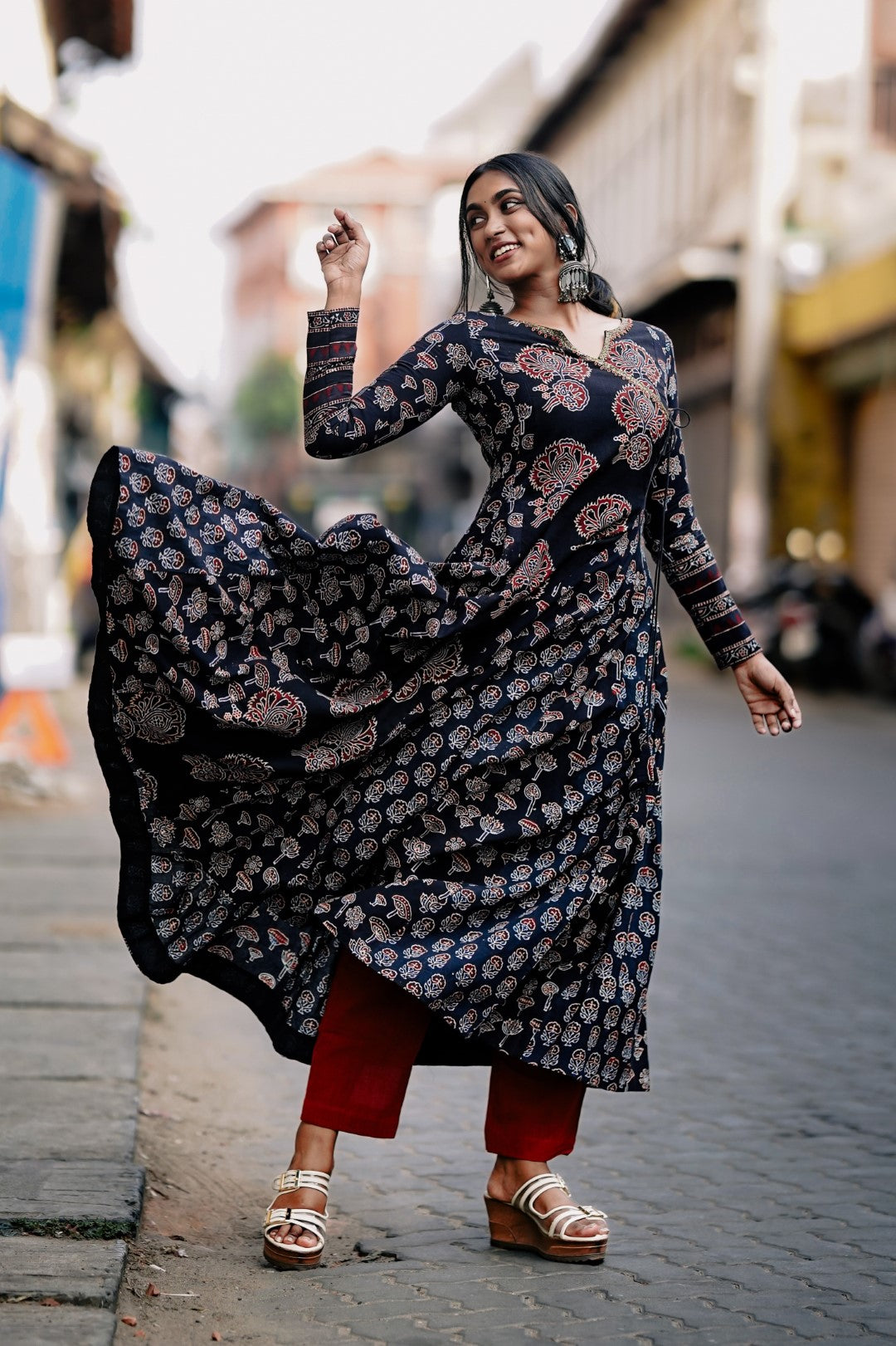 Black Multi Printed Panel Anarkali