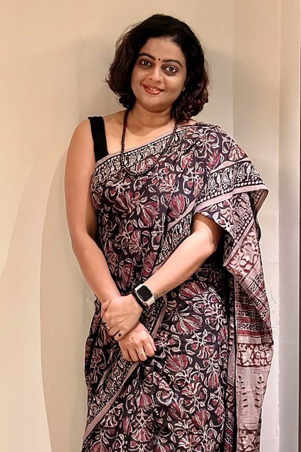 Jahota printed Greish Brown base Mul-mul Cotton Saree