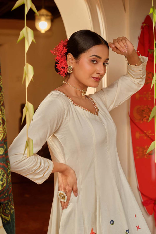 Offwhite Anarkali with Handpainted Flowers