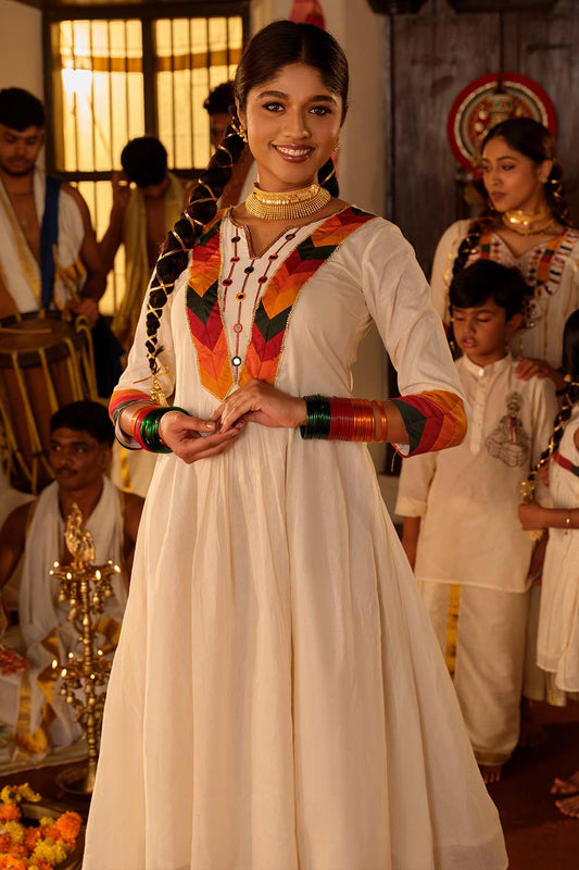 Offwhite Aline Gathered Anarkali with Rang