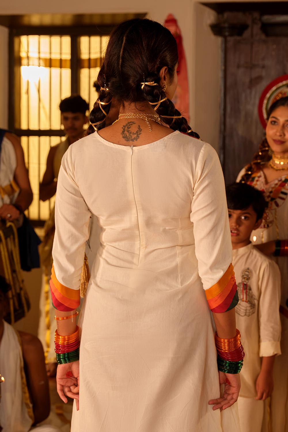 Offwhite Aline Gathered Anarkali with Rang