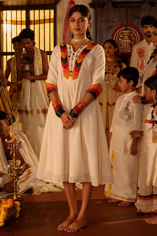 Offwhite Aline Gathered Anarkali with Rang