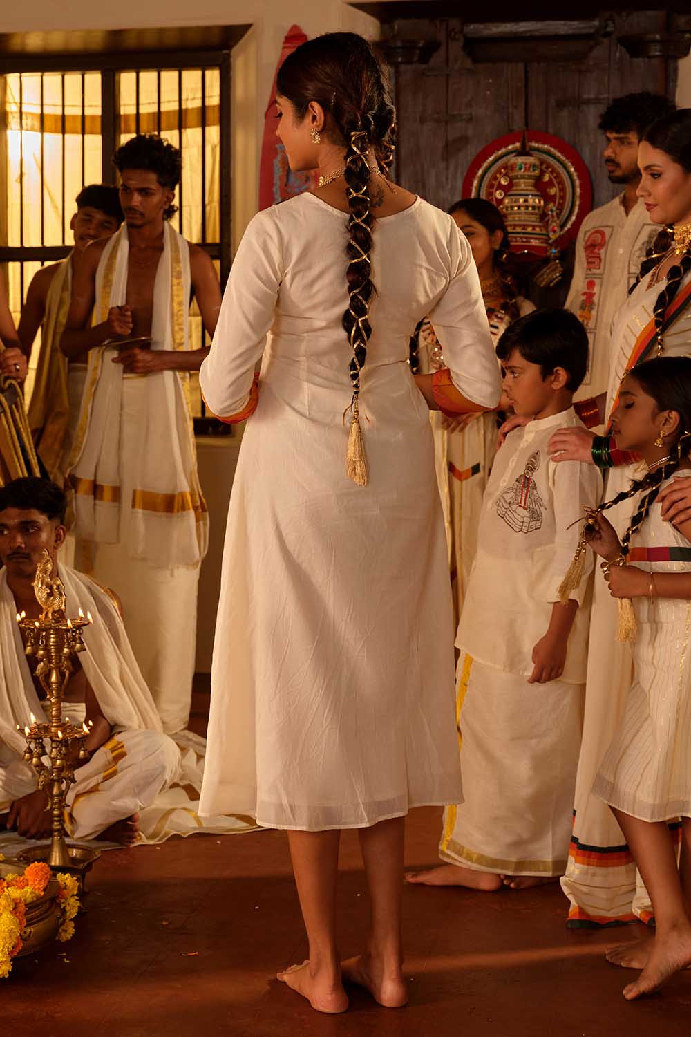 Offwhite Aline Gathered Anarkali with Rang