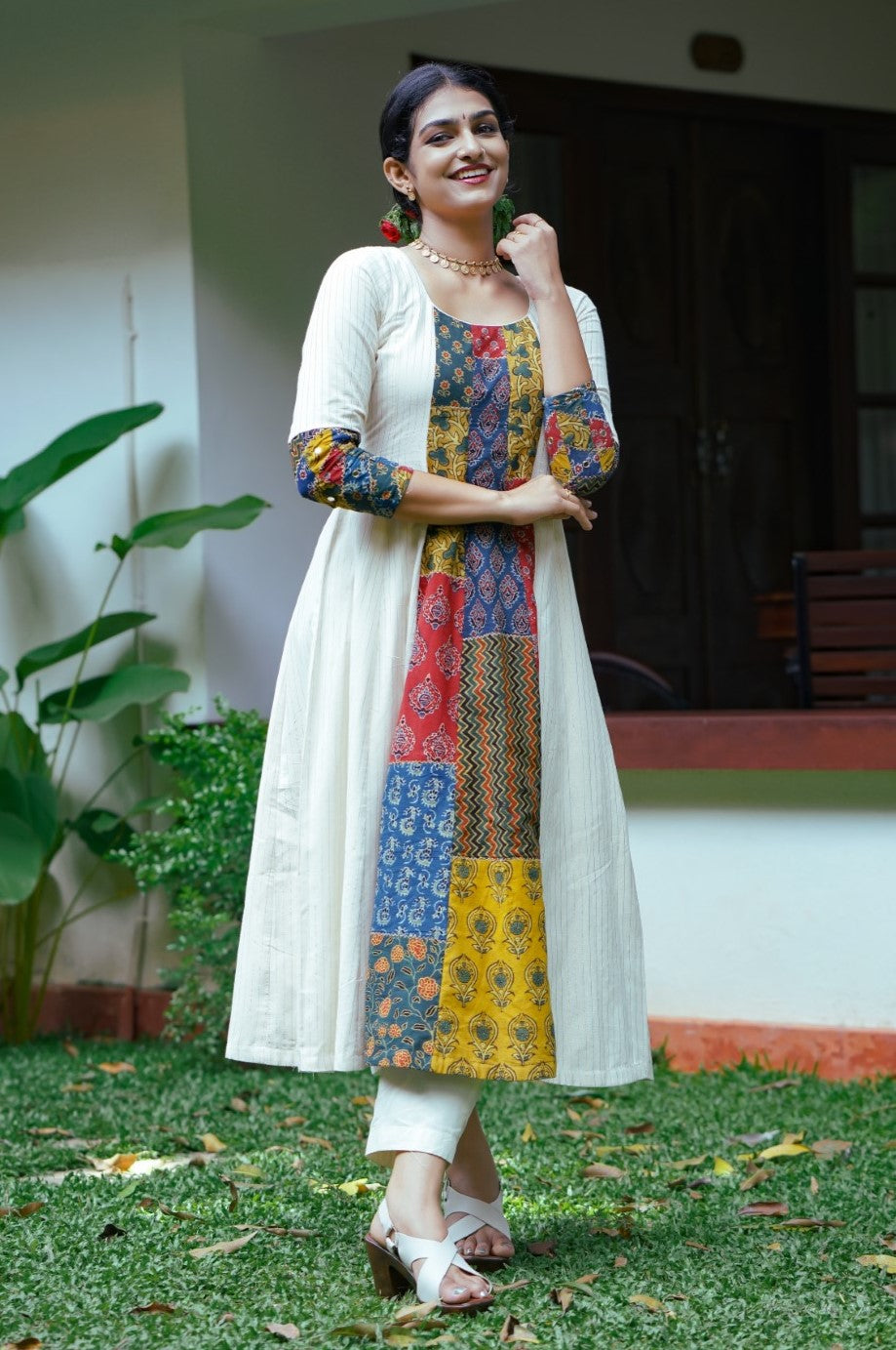 Off White Front Patch Panel Anarkali