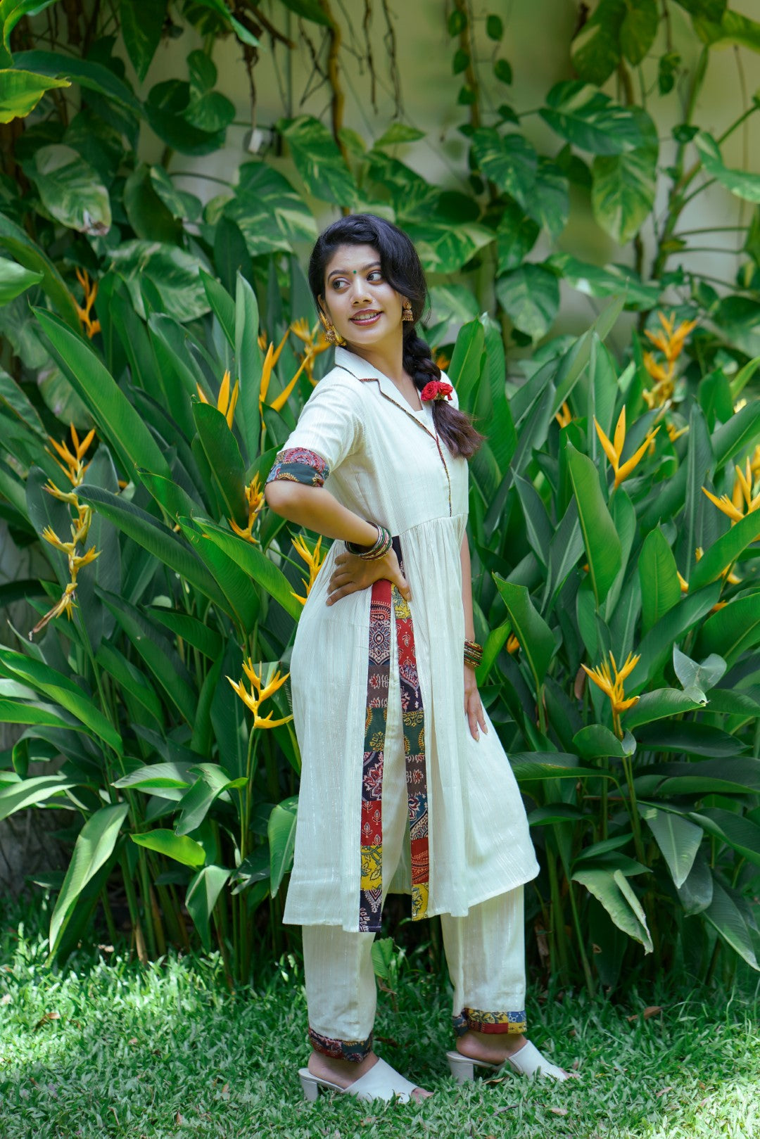Off white Zari Bottom with Patch