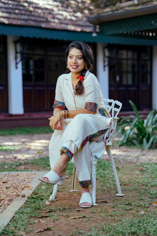 Off white Zari Bottom with Patch