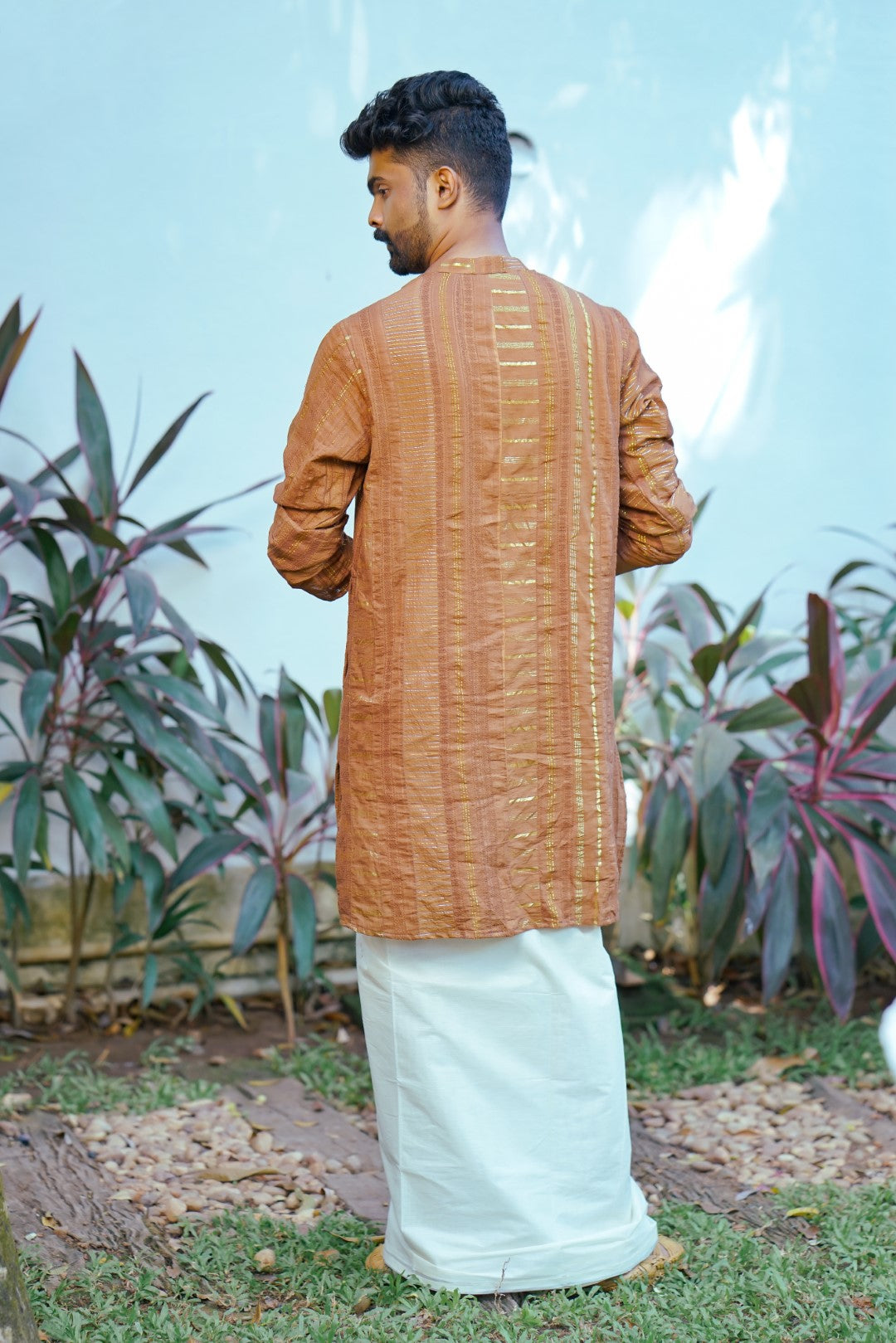 Mocha Mousse Ombre Zari Full Sleeve Long Kurtha