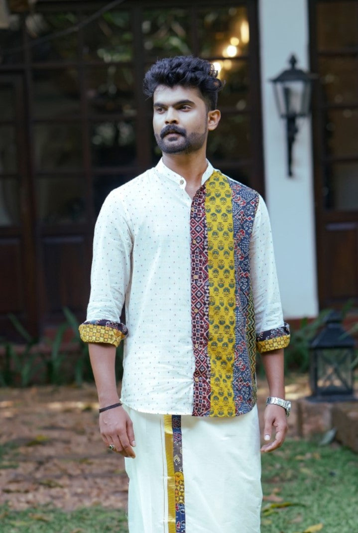 Off White Multi Buta Full Sleeve Shirt One side Patch