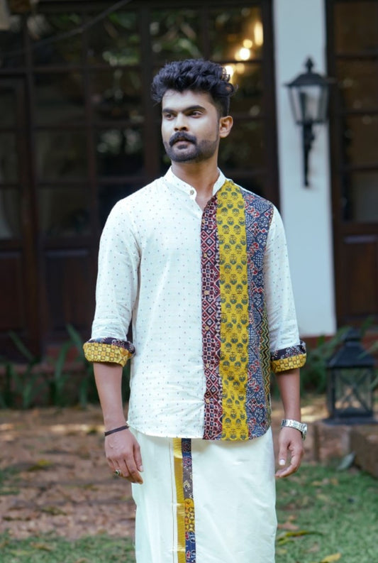 Off White Multi Buta Full Sleeve Shirt One side Patch