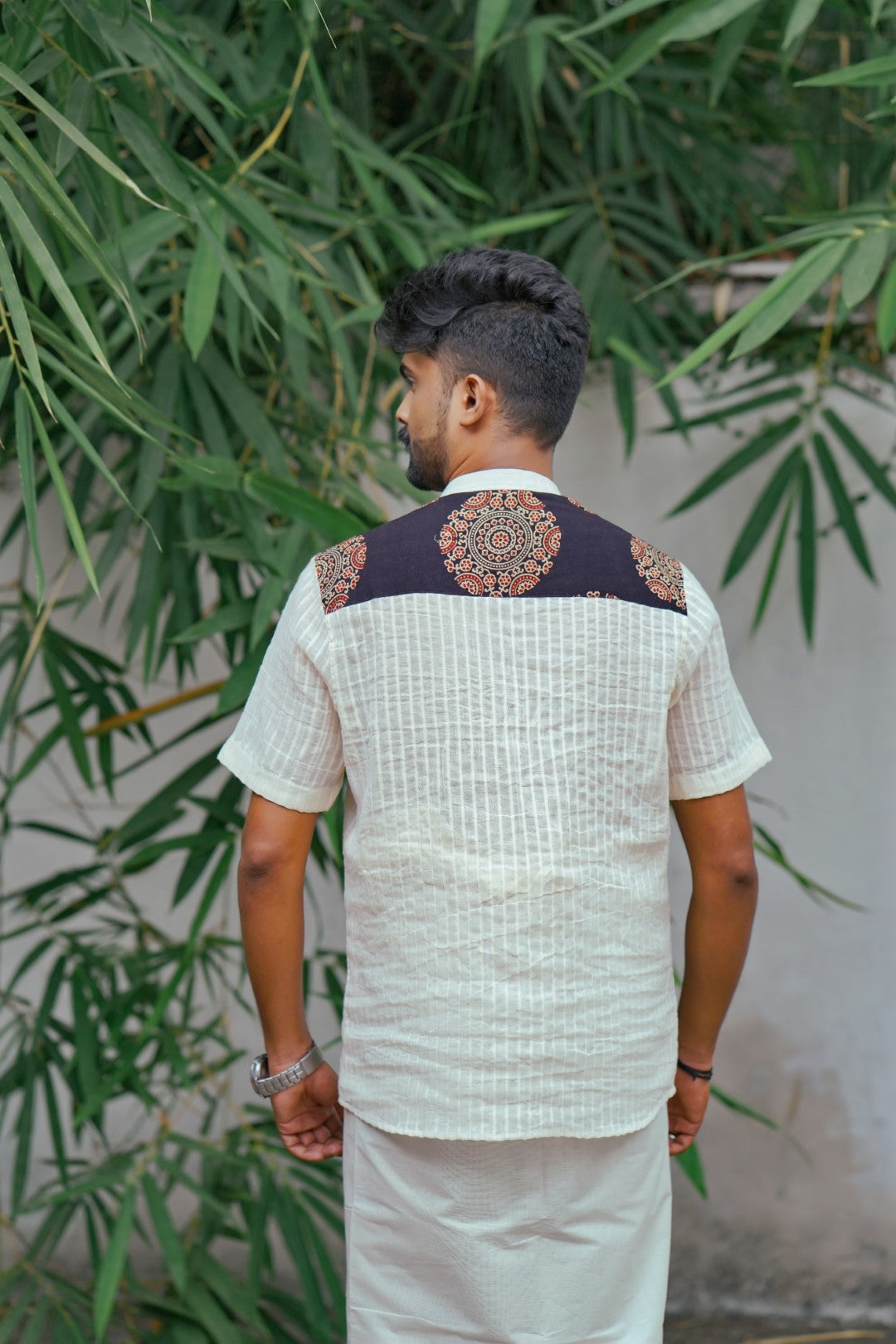 White Chinese Collar Half Sleeve Shirt