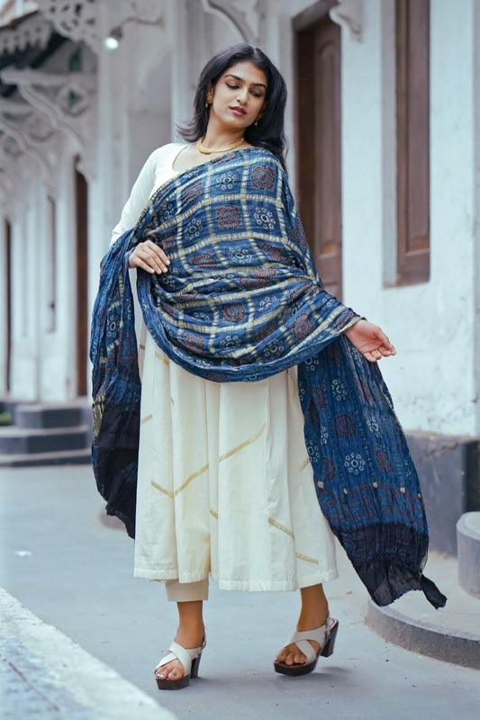 Modal Silk Chks Floral Dupatta