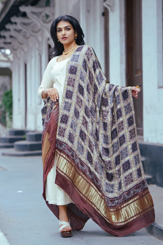 Grey Base Modal Check Dupatta