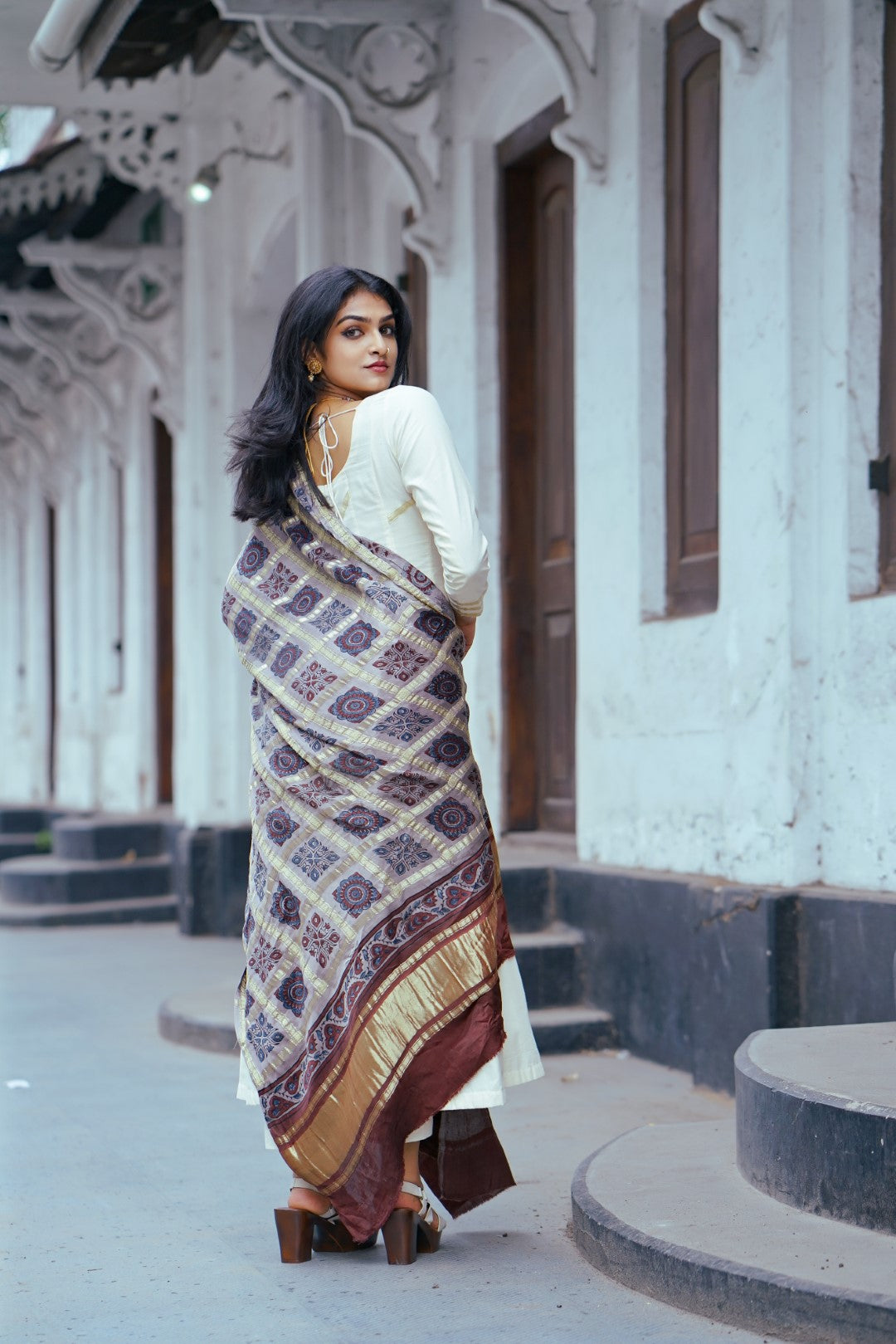 Grey Base Modal Check Dupatta