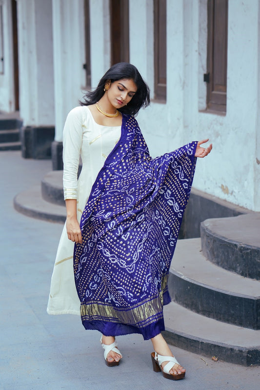 Blue Base Heavy Bandhini Dupatta