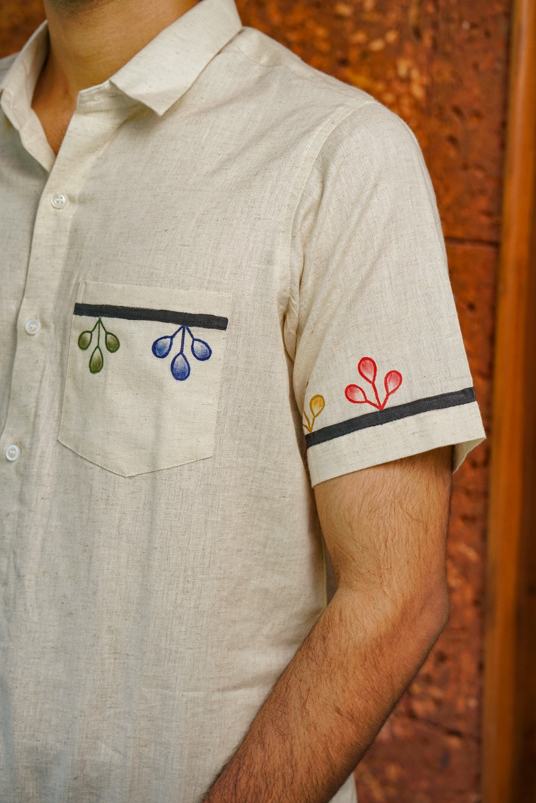 Multi Colour Leaf Handpainted Half Sleeve Shirt