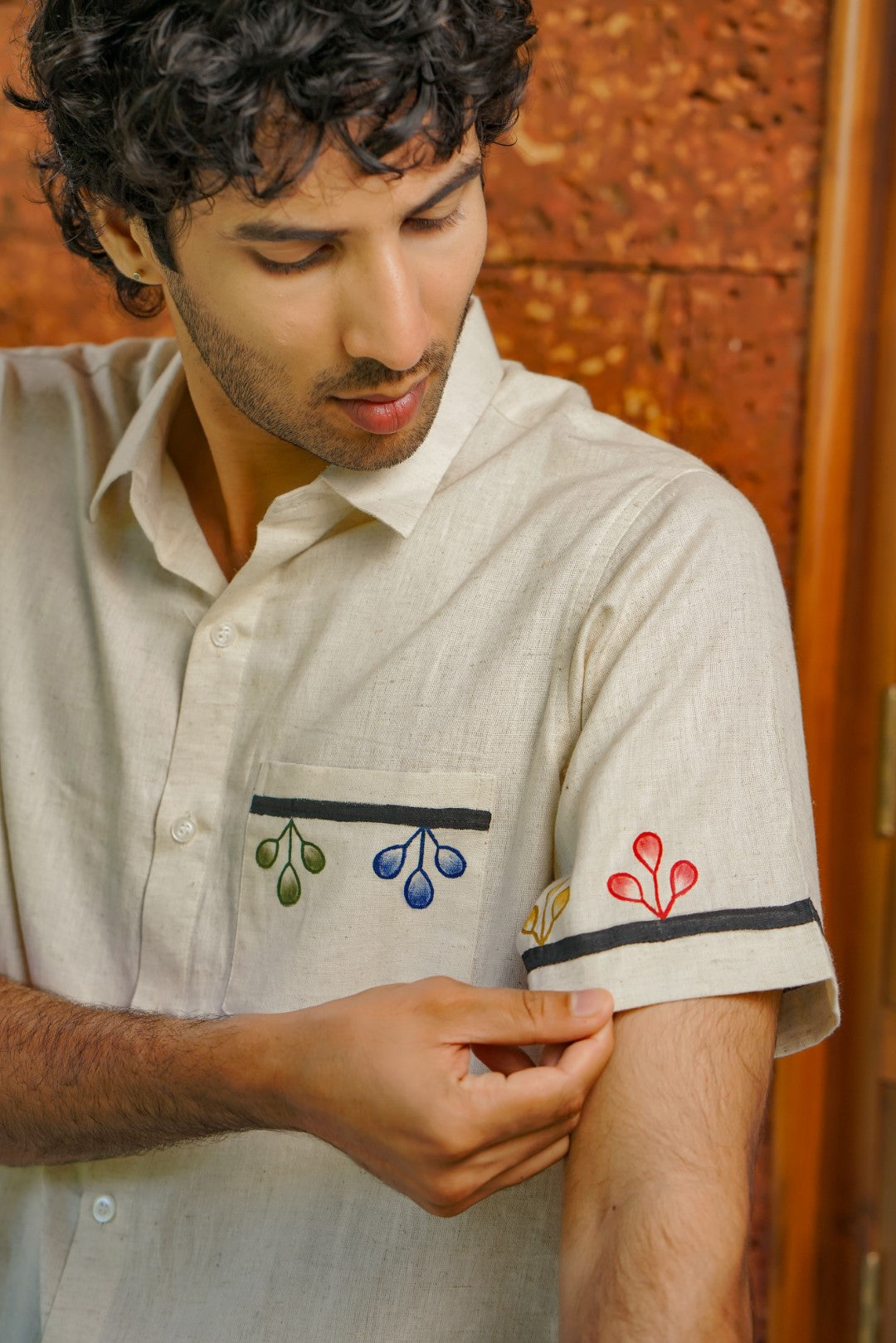 Multi Colour Leaf Handpainted Half Sleeve Shirt