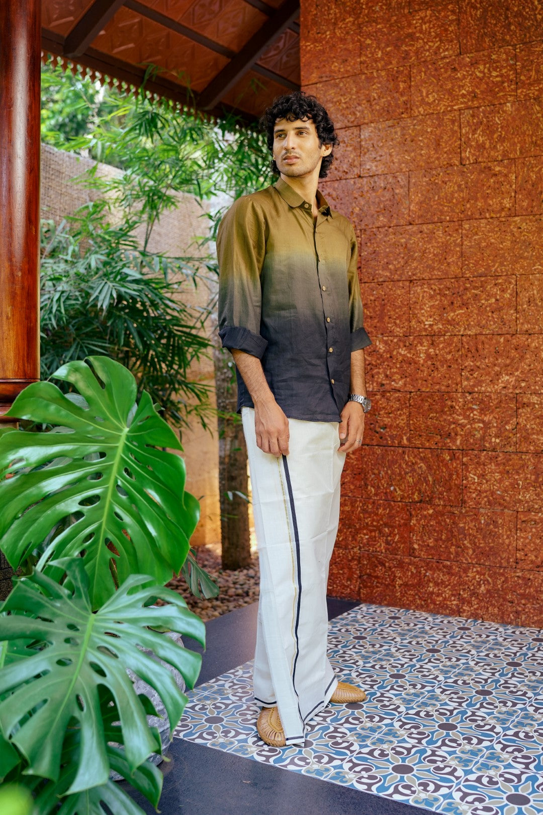 Olive Green & Black Ombre Full Sleeve Shirt