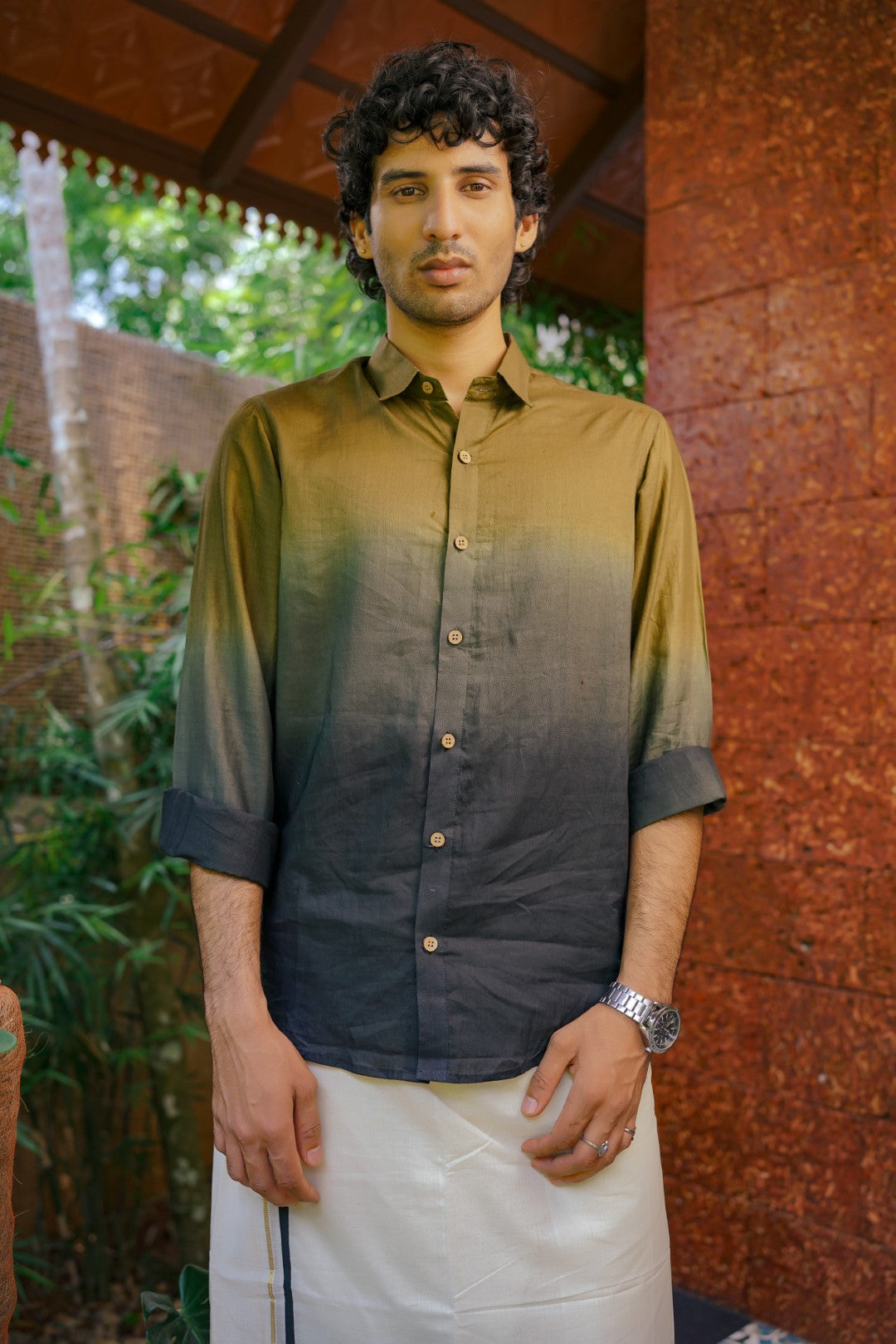 Olive Green & Black Ombre Full Sleeve Shirt