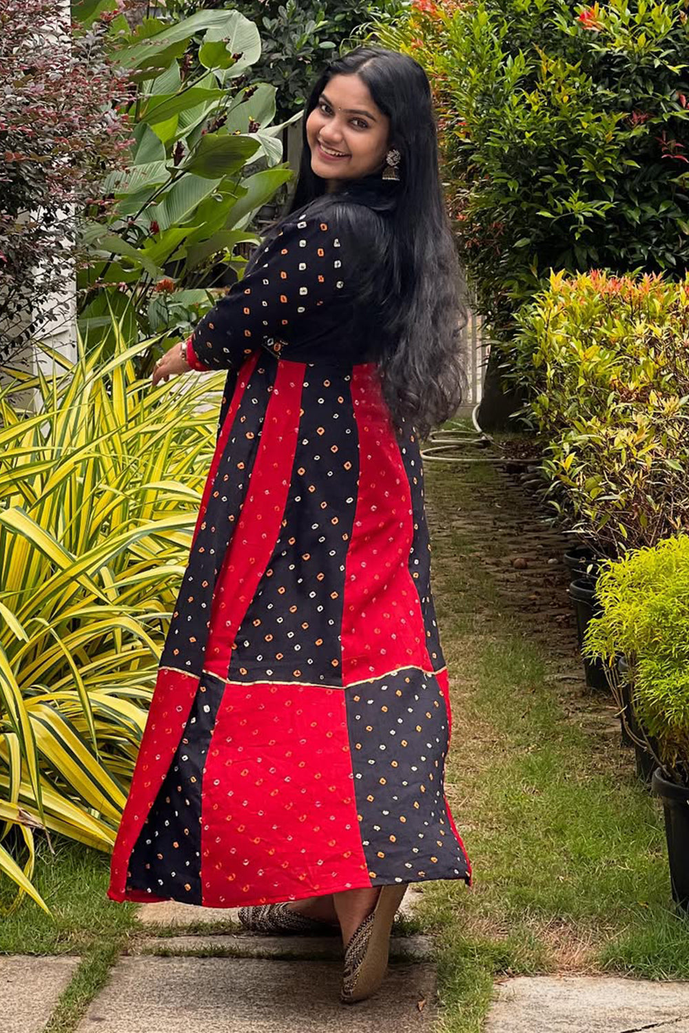 Red & Black Bandhini Anarkali