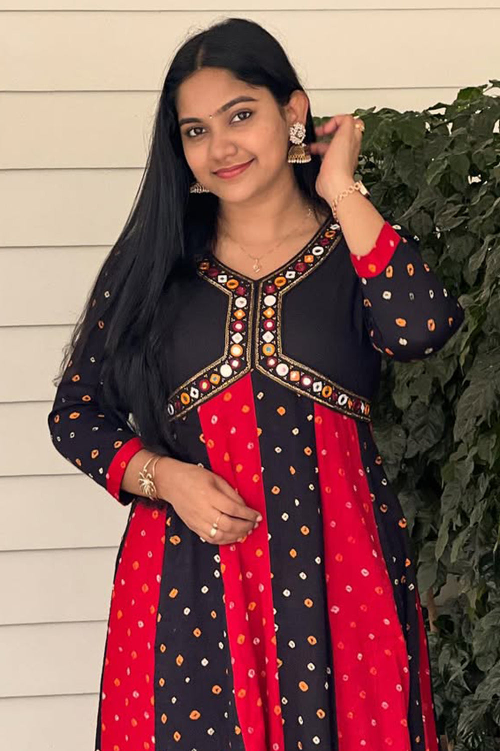 Red & Black Bandhini Anarkali