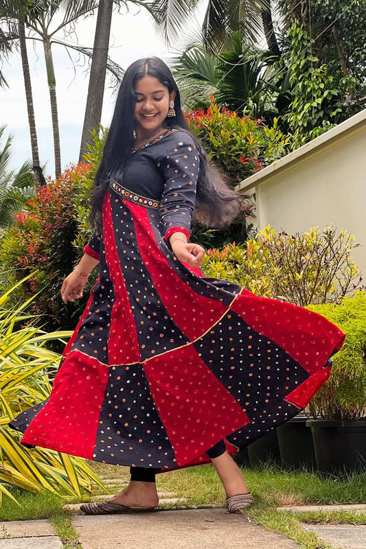 Red & Black Bandhini Anarkali