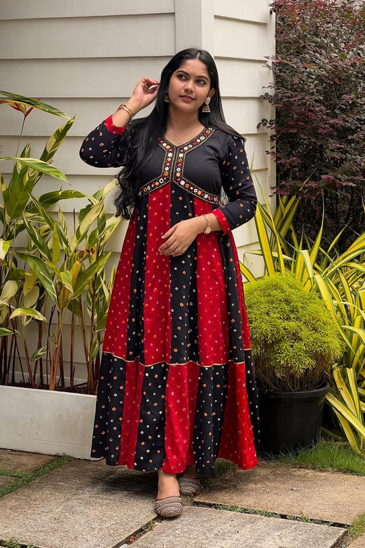 Red & Black Bandhini Anarkali