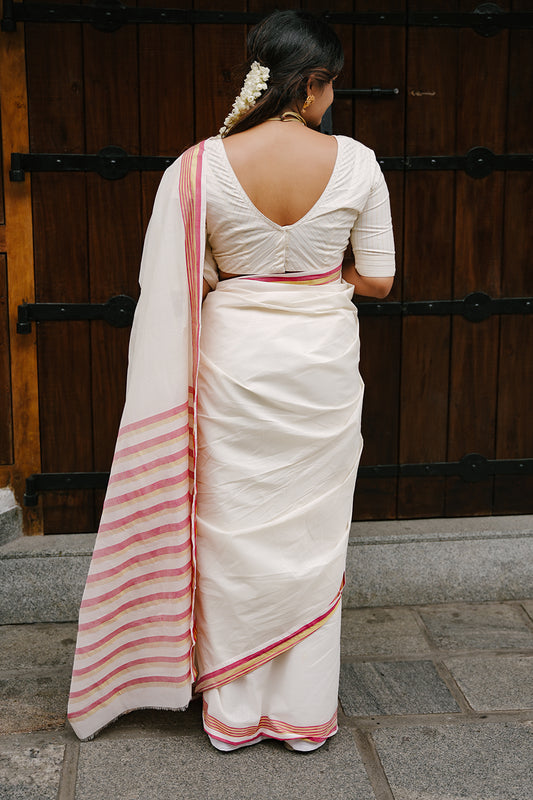 Kerala Saree with Red & Golden Border