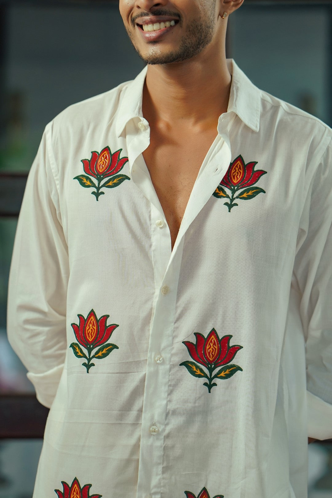 Offwhite Lotus Printed Shirt